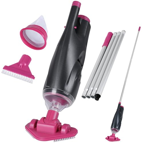 Rechargable Pool Vacuum with Adjustable Pole and Two Scrub Brush Heads, for Above Ground Pool，Inground Pool, Hot Tub