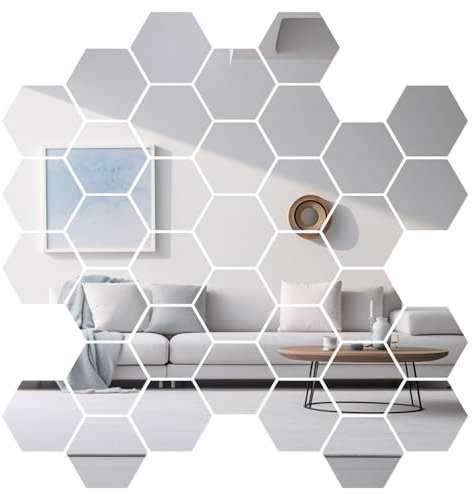 SPORWAY 36 Stück Sechseckiger Spiegel Wandaufkleber: Deko Schlafzimmer, Spiegelfliesen Selbstklebend Sechseckiger Klebe Spiegel, für Kinderzimmer, Schlafzimmer, Home Wohnzimmer Sofa Wand Dekoration