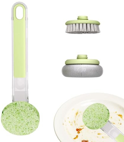 Vriusi Long Handle Dish Brush Dish Brush with Long Handle | Dish Brush with 3 Replaceable Brush Heads - Dish Scrubber, Kitchen Brush, Pan Scrubber,