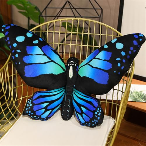 champracer Schmetterlingsförmiges Wurfkissen, Schön Realistisch Schmetterling Kissen, Schmetterlingskissen-Spielzeug, Kuscheltier, Plüsch-Wurfkissen für Couch Wohnzimmer Bett (Blau,40 * 50 cm)