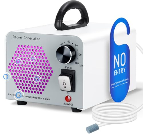 GMGXX 2 In 1 Ozongenerator 60000mg/H, Ozongerät Ozon Luftreiniger mit Wasser und Luft Modus, O3 Geruchsneutralisierer Ozone Generator mit 120 Min Timer, Ozonator für Auto Wohnung Obst Gemüse