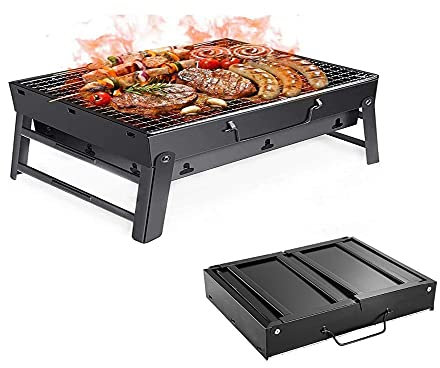 Parrilla de Barbacoa, Barbacoa de carbón Plegable portátil, Mesa de Escritorio para Exteriores, de Acero Inoxidable, para Picnic, jardín, terraza, Camping, Viajes, 35 x 27 x 20 cm