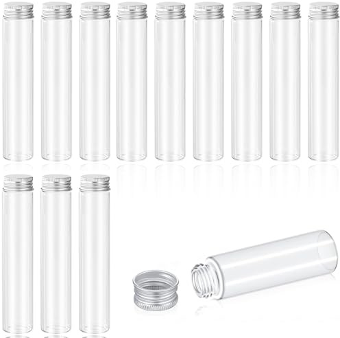 CJQRL 12 Piezas Tubos De Ensayo Vidrio Transparente 30Ml, Tubos De Ensayo De Laboratorio, Probeta Vidrio Transparente, con tapón de rosca para dulces, frijoles, decoración de fiestas