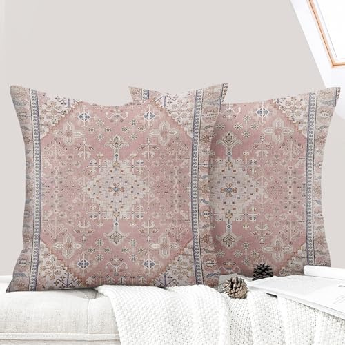 ECZOIL 2er Set Boho Kissenbezug 40x40 cm Kissenhülle Dekorative Dekokissen Boho Stil Vintage Zierkissen für Wohnzimmer Schlafzimmer Sofa Home Decor mit Verstecktem Reißverschluss - Rosa