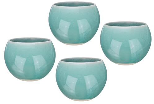 QUARKZMAN 4 Pièces Bols À Thé Faits Main 150ml / 5oz Décoration Fissures Glace Tasse À Thé Chinoise Japonaise En Céramique Ensemble Thé Gong Fu Pour Bureau Maison Cadeaux, Bleu