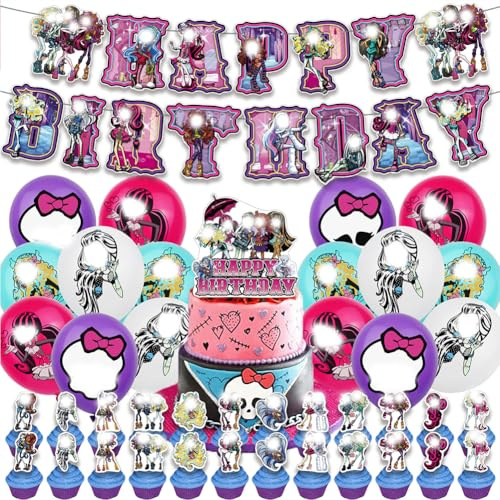 30PCS Monster H Geburtstag Party Dekoration Monster Dekorationsset Geburtstagsparty Dekorationen Happy Birthday Banner Torteneinlage Kinderthemenparty Luftballons Monster Fans