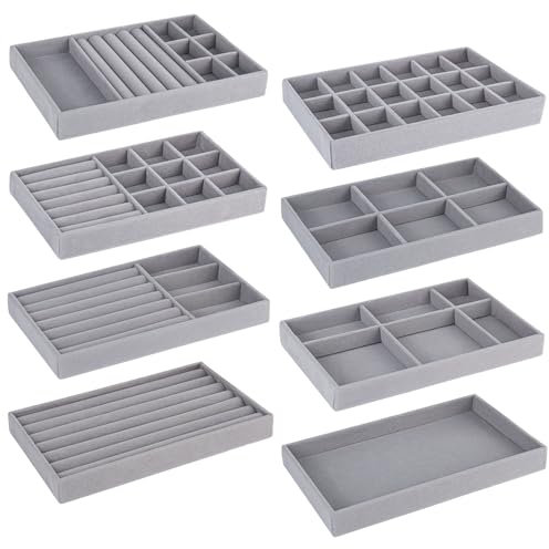 bssmmai 8 Stück Schmuckaufbewahrung Schublade, Schmuck Organizer Schublade, Schmucktablett, Schmuckeinsatz für Schubladen, Stackers Schmuckkasten, Samt Jewelry Organizer für Ohrringe