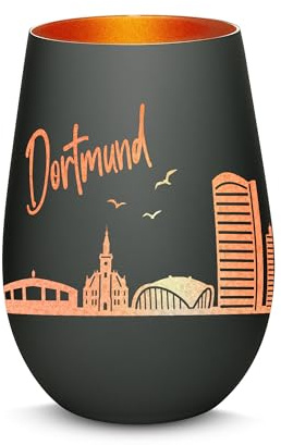 Gravur-Max Windlicht mit 360° Gravur Skyline Dortmund Deko Glaslicht als tolles Geschenk mit Einer hochwertigen Lasergravur zu jedem Anlass in der Farbe Schwarz/Bronze