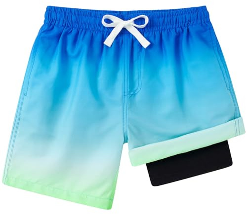 kids4ever badbyxor pojkar barn badshorts med kompression foder 2 i 1 snabbtorkande strandbyxor surfshorts korta simbyxor 7–18 år, Gradient, 7 år