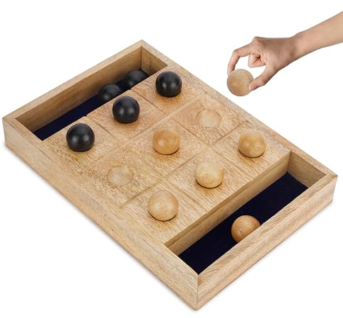 Ajuny Ball Tic Tac Toe aus Holz 2 Spieler Brettspiel mit Kugeln 12 Zoll | Familienabend Kinder Erwachsene Reise Bauernhaus Couchtisch Wohnzimmer Schreibtisch Dekoration Geburtstag Geschenkidee