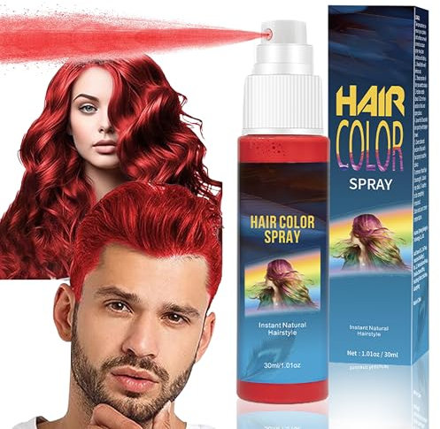 30ml Temporäre Haarfarbe Spray Rot - Natürliche Haartönung für Party, Cosplay, Halloween - Auswaschbares Hair Color Spray in Red