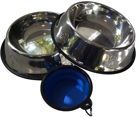 Cuencos de Acero Inoxidable 1´8 litros y 30 cm de Diámetro.Tamaño XL.para Perros y Gatos.Juego de 2 Unidades.Comedero Doble para Mascotas,Ideal para Agua y Comida.