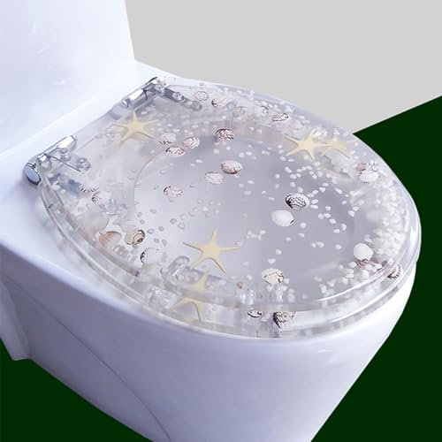 Transparenter WC-Sitz aus Kunstharz, langsam schließend, mit transparenter Muschelabdeckung und Edelstahl-Scharnieren, Acryl, Ozean-Serie, robuster Toilettendeckel für Badezimmer