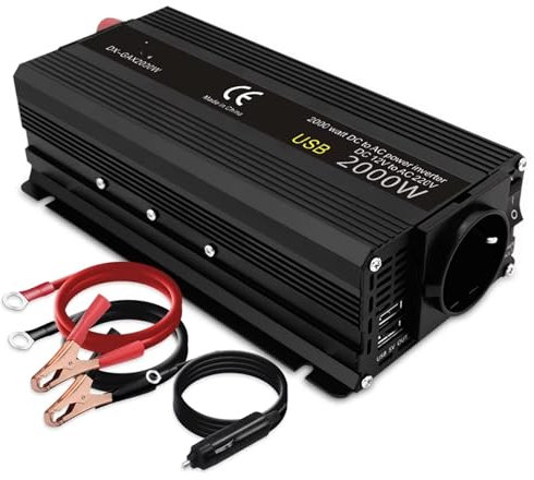 DZSHONGXINSM Inversor Inversor Coche 12V 220V Potencia De 500W 1500W 2000W 2600W 3000W Convertidor Enchufe ropeo 12V Inversor Automático Transformador Solar Inversor de Corriente(12V 220V 2000W)