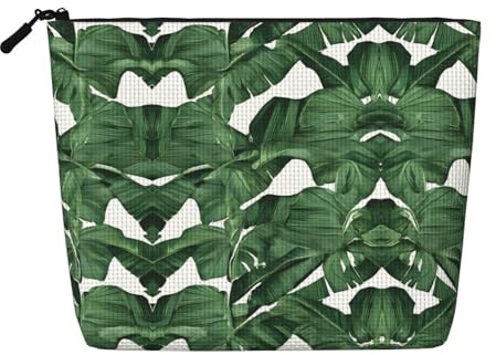 JEKYDOSD Tropical Banana Palm Leaves Print Fake Hemp Makeup Bag Waterproof Imitation Hemp Bag For Daily Life, Travel, And More