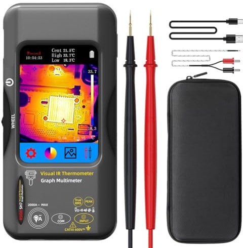 Suoumwa Caméra Thermique Multimètre 320x320 Résolution IR avec 15 Palettes Thermiques pour L'Inspection Électrique Électronique