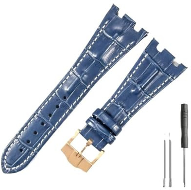 NLNKDTDPAK Bracelets de montre en cuir adaptés for Audemars et for Piguet Royal Oak 15710 26471 26474 28mm for bracelet de montre for boucle pliante(Blue white-Gold-K13)