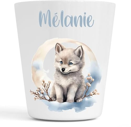 Générique Gobelet en Plastique pour Enfants | Gobelet Personnalisé avec Nom |Verre Plastique Incassable Personnalisé motif Bébé loup (Modèle Mélanie)