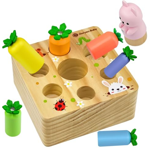 Holzspielzeug ab 1 Jahre, Montessori Spielzeug Lernspielzeug für 12 Monate | Sortierspiel Holzpuzzle Karottenernte, Motorikspielzeug Fördert Feinmotorik Baby ab 1, Geschenke für Kinder 2 3 4[Federkraft]