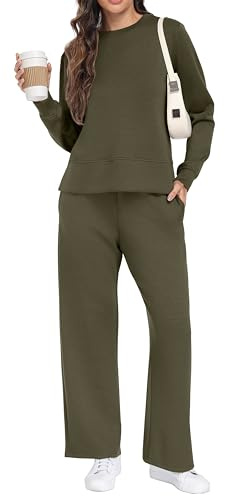 GRECERELLE Tracksuit Womens Full Set Two Piece Outfits Women Autumn Long Sleeve Lounge Wear Sets for Women Casual Pullover Crew Neck Tops and Jogging Bottoms with Pockets