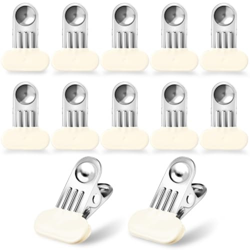Confezione da 12 mollette larghe in metallo bianco, resistenti, in acciaio inox con gomma, multiuso per biancheria, foto, sacchetti per alimenti, uso in cucina