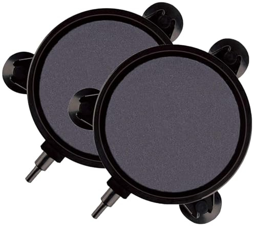 SLOCME 4 Inch Aquarium Air Stone 2 Pack – Round Oxygen Diffuser with Suction Cups, Produces Fine Bubbles for Fish Tank, Hydroponics & Aquatic Plants