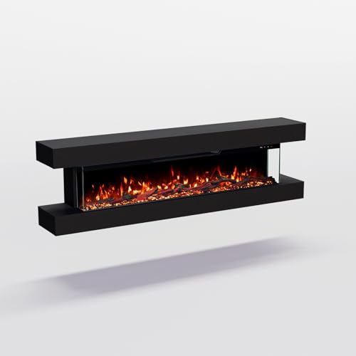 GF Core Elektrokamin Clear Wall mit realistischem 3D LED-Feuer - Wand-Elektrokamin mit Heizung und Kaminfeuer, App Steuerung, Knistereffekt & Timer, max. 1800 W, 129x52x21 cm, Schwarz