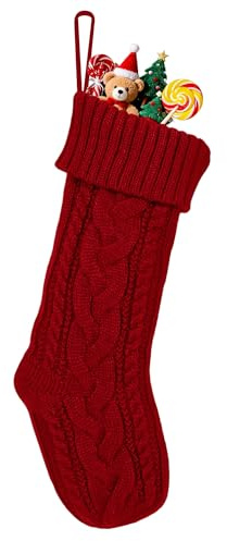 Summerdate 46 cm Große Gestrickte Weihnachtsstrümpfe – Geschenkbeutel für Kamin, Familiendekoration & Christbaumschmuck (Rot, Gedrehtes Zopfmuster)