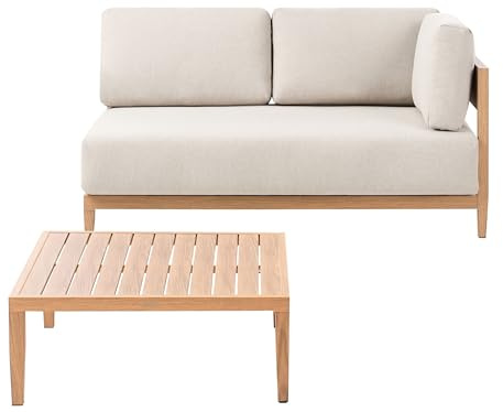 Beliani Gartensofa mit Tisch Aluminium Hellbraun Auflagen Hellbeige 2-Sitzer Sampieri