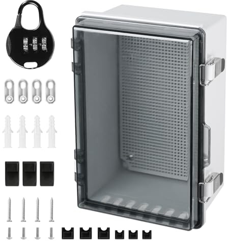 Junction Box Waterproof IP65 290 × 190 × 140 mm, ABS-distributionslåda ytmonterad med transparent lock, utomhusdistributionsbox vattentät med väggmonteringstillbehör och lås för inomhus- och
