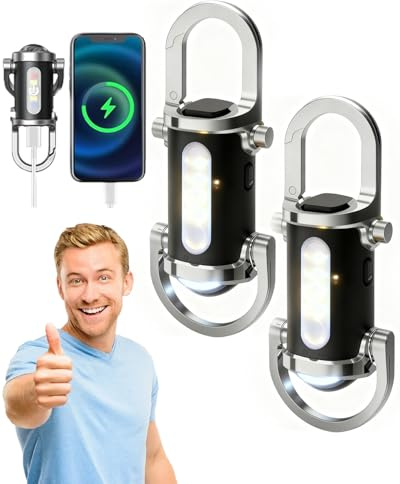 2026 New Keychain Flashlight Waterproof Light, 2 in 1 Flashlight and Power Bank, 6000 Lumens Super Bright, 5 Light Modes Portable Rechargeable Bright Keychain Flashlight for Outdoor Emergency (A-2Pcs)