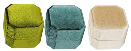 OUNONA Scatola per Anelli 3 Pezzi Ottagonale in Velluto a Coste Elegante e Protettiva Facile da Trasportare, per Fidanzamento e Regalo