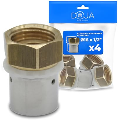 DOJA Barcelona Raccordo Multistrato - Ø16mm x 1/2 - Confezione da 4 - Installazione Facile, Materiale Durevole, Raccordi e Connector Multistrato, Ideale per Accoppiamento Multistrato Femmina