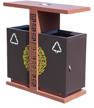 RYUQW3RE Cubo de basura para exterior con tapa Contenedor de basura doble for exteriores, comercial y público, de metal, con cenicero.