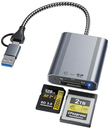 2 in 1 CFexpress Type B & SD Card Reader 10Gbps USB3.1 Gen2 Aluminum | USB-A/USB-C Typ B CFexpress Adapter Camera External Memory Card Reader Support Windows/Mac OS/Linux/Android