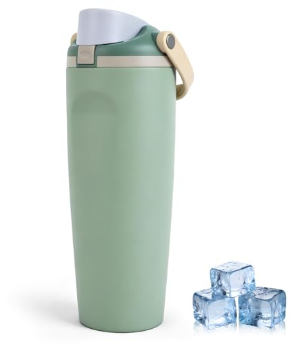 ZAKVOP Botella Termica con Pajita, 900ml Botella Agua Acero Inoxidable | Tapa 2 en 1 con Pajita y Asa, Acero Inoxidable 18/8,Doble Pared,Bebidas Frías y Calientes,Ideal Deporte,Gimnasio y Viajes