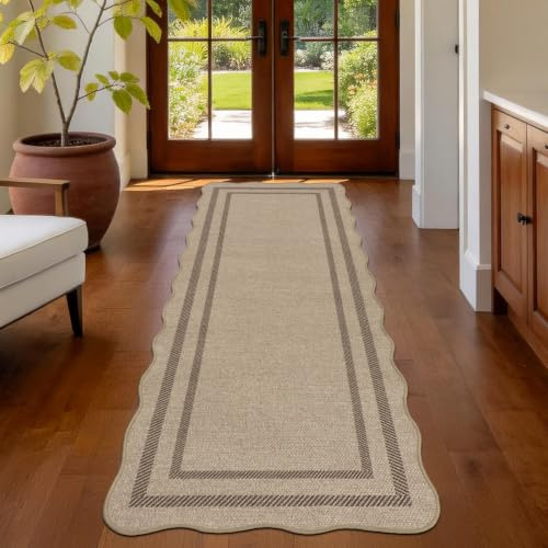 GEANUP Teppich Läufer Flur rutschfest 60x180cm, Waschbar Jute Aussehen Küchenteppich, Gestreift Flurläufer, Modern Haltbarer Teppichläufer für Eingang Wohnzimmer Korridor Schlafzimmer Balkon
