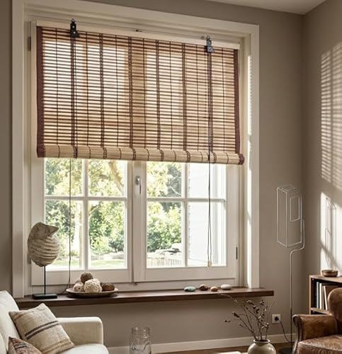 Tapparella a Rullo in Listelli di Bambù Tenda da Sole Bamboo Naturale Oscurante Arrotolamento Carrucola per Porte Finestre Interni ed Esterni Misura 100x160 cm Colore Beige Mod. Oxaca