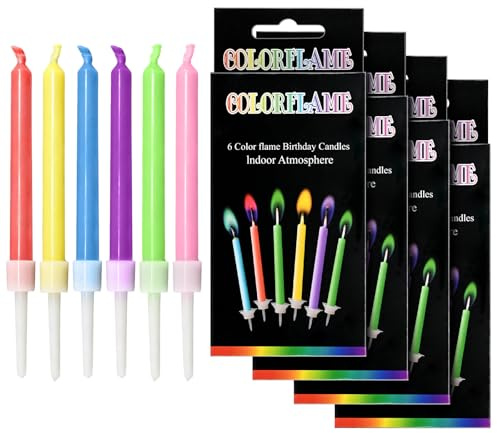 TEUYOE 24 candele di compleanno, candele colorate per compleanno, 6 colori, con base rimovibile, per torte o cupcake, matrimoni, feste (6 cm)