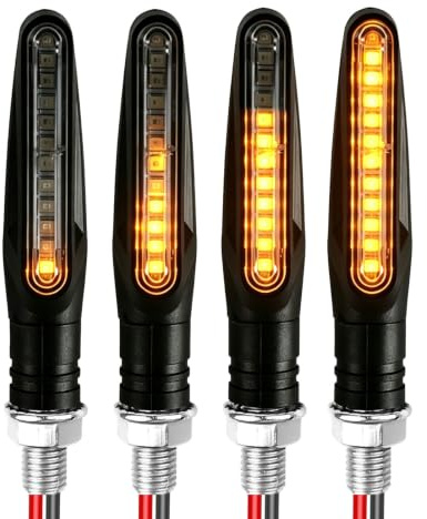 Hogulin Led Motorcycle Indicators, 4 Pack 12V Amber Sequential Motorbike Indicators, Flowing Turn Signal Lights for Scooter, ATV, Dirt Bike & Motorcycle Replacement
