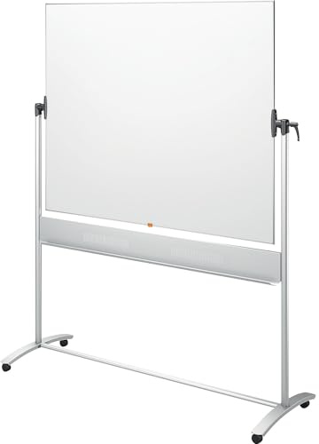 Nobo Mobiles Whiteboard aus Stahl, trocken abwischbar, magnetisch, mit horizontalem Drehpunkt (von oben nach unten schwenkbar), auf Rollen, mit Stifthalter und Marker, 1901031