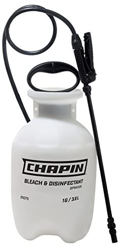 Chapin 20075 Disinfectant Bleach Sprayer, 1 Gallon, Made in the USA, Adjustable Cone Nozzle, Compatible with Bleach Solutions and Fungicides, Translucent White
