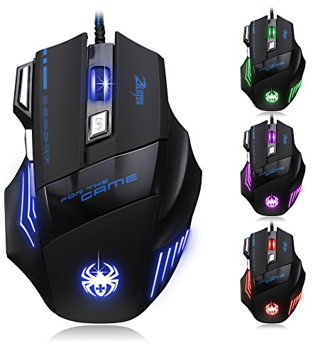 DLAND Wired Gaming Mouse ZELOTES Professional LED Optical 7200 DPI 7 Button USB Gaming Mice with Adjustable DPI Switch Function 7200/3200/2400/1600/1000 DPI For Notebook PC Laptop,Computer