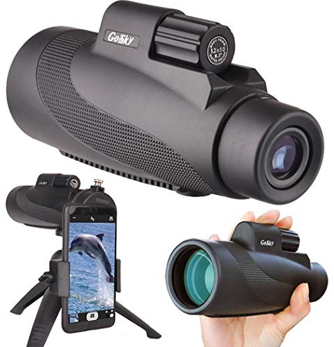 Gosky 12 x 50 Hochleistungs-Prisma-Smartphone-Halterung und Handstativ, wasserdicht, beschlagfest, stoßfest, für Wandern, Jagd, Klettern, Vogelbeobachtung, Wildtiere und Landschaften