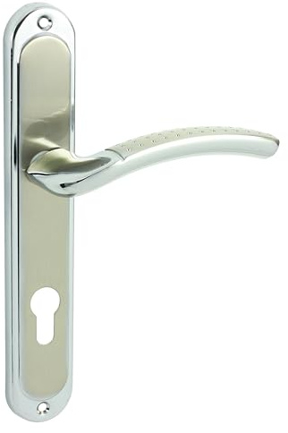 domino Türgriff 72 Drückergarnitur PZ - Profilzylinder Set Türklinke für Zimmertür, Bürotür, Kellertür & Innentür L-Form Türdrücker-Set aus Aluminium Nickel SHARON ECO M6/M9