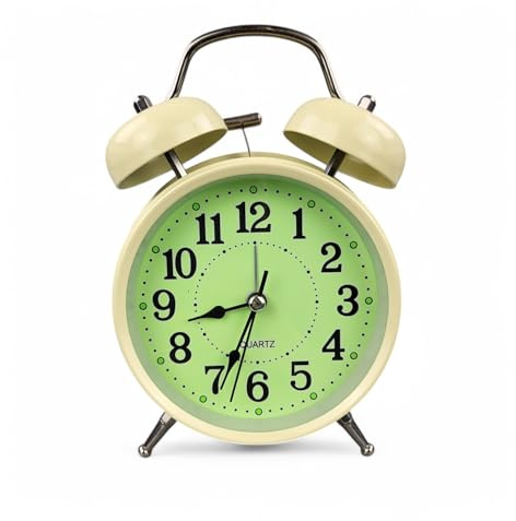 GMMH Retro Analog Wecker, Ohne Ticken, Tischuhr Nachttischuhr Doppelglockenwecker (27-8) Vintage Retro Nostalgie aus Metall, Antik Standuhr Schreibtischuhr Uhr Tischwecker mit Alarm, Weckuhr