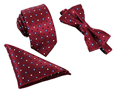 WANYING Herren Klassische 6 * 12cm Fliegen Schleife & 6cm Schmale Krawatte & 22 * 22 cm Einstecktuch 3 in 1 Sets
