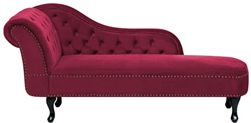 Beliani Klassische Récamiere Chesterfield Samtstoff linksseitig Burgunderrot Nimes