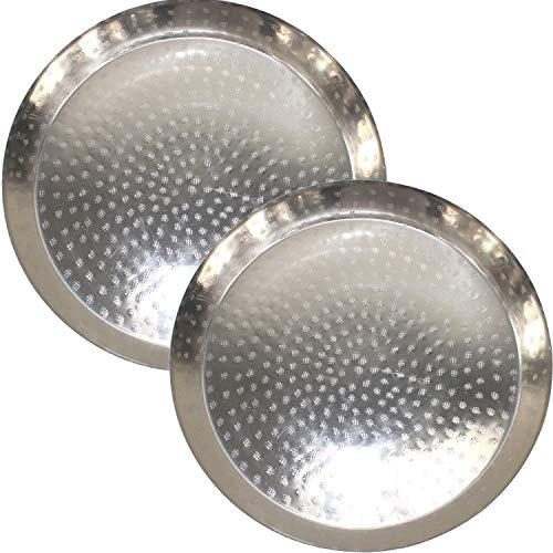 2 Orientalische Dekotabletts Silber Groß Ø 36 cm | Serviertablett Hammerschlag