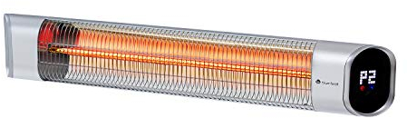 Blumfeldt Dark Wave Infrarotstrahler, Heizstrahler Terrasse, MinimalGlare Heating Tube: Goldbeschichtete Carbonröhre, 9 Heizstufen, Timer, IP65, LED-Display, Deckenheizstrahler mit 2000 W, silber